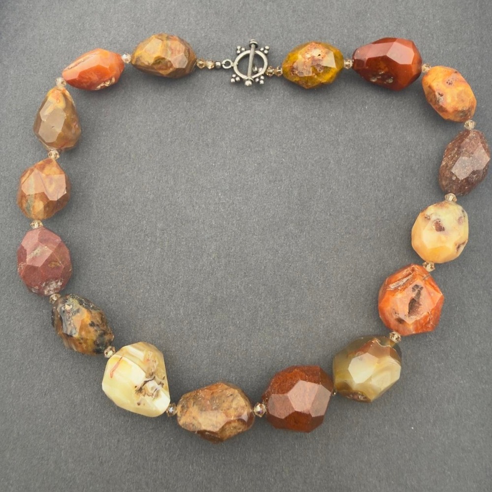 Carnelian Agate Chunky Necklace Faceted Gemstone Nugget‎ Artisan Toggle Clasp